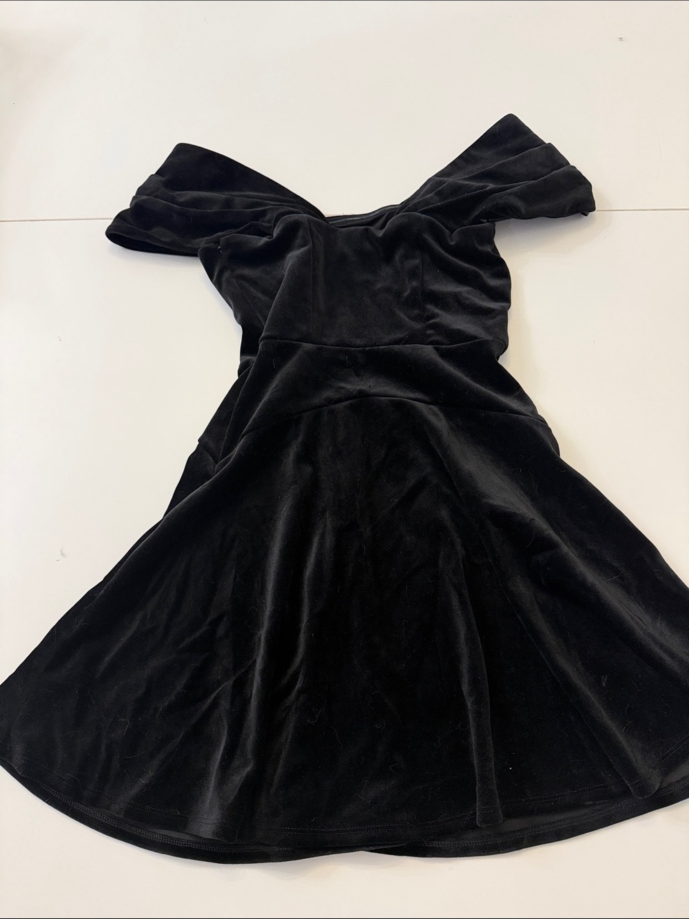 Express Off-Shoulder Black Velvet Fit & Flare Dress